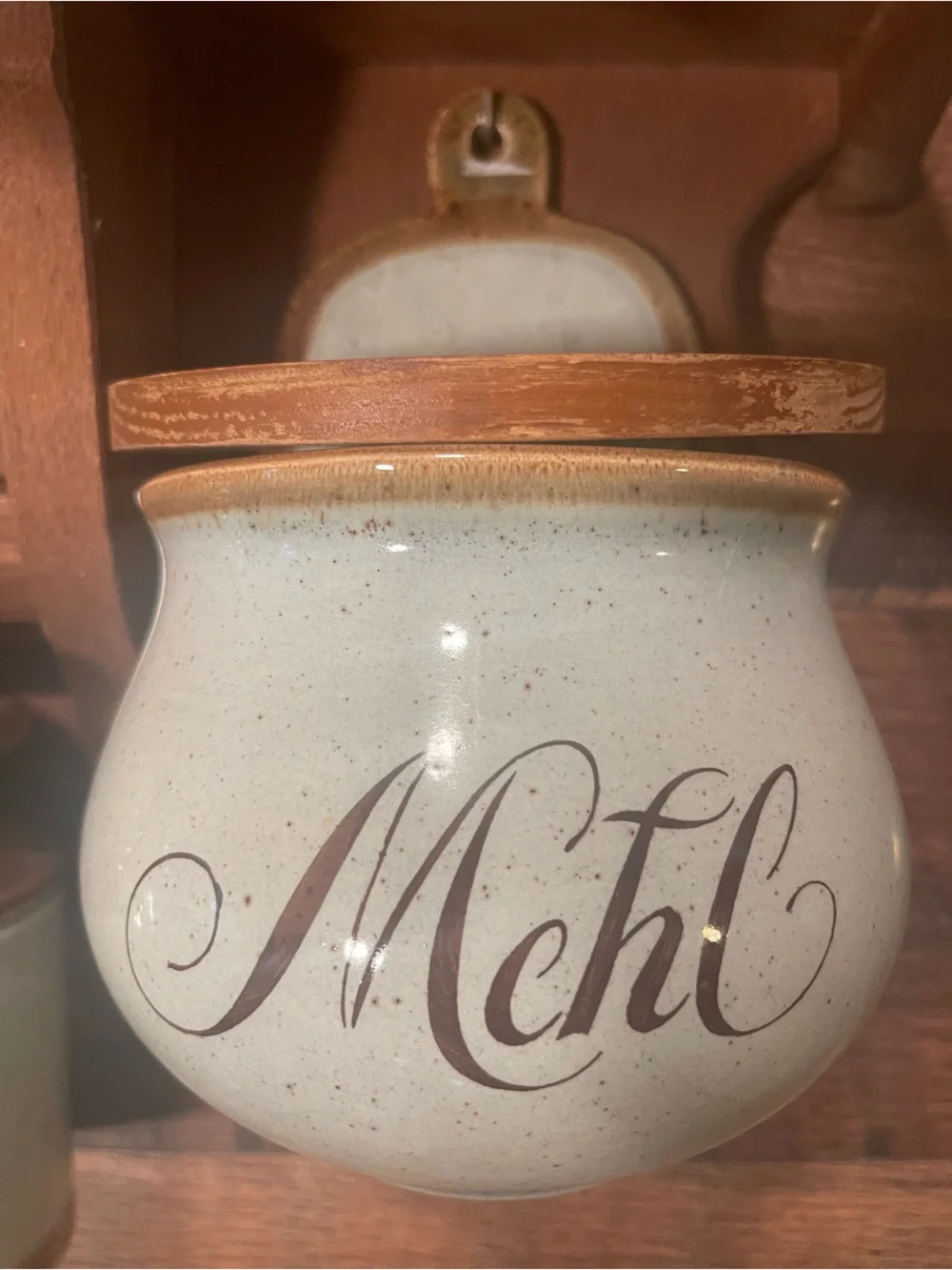Wooden Scalloped Wall Shelf with 5 Schramberg German Ceramic Jars